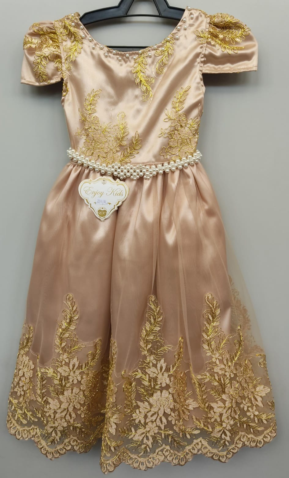 Vestido Infantil Nude C/ Renda Realeza Metalizada Damas