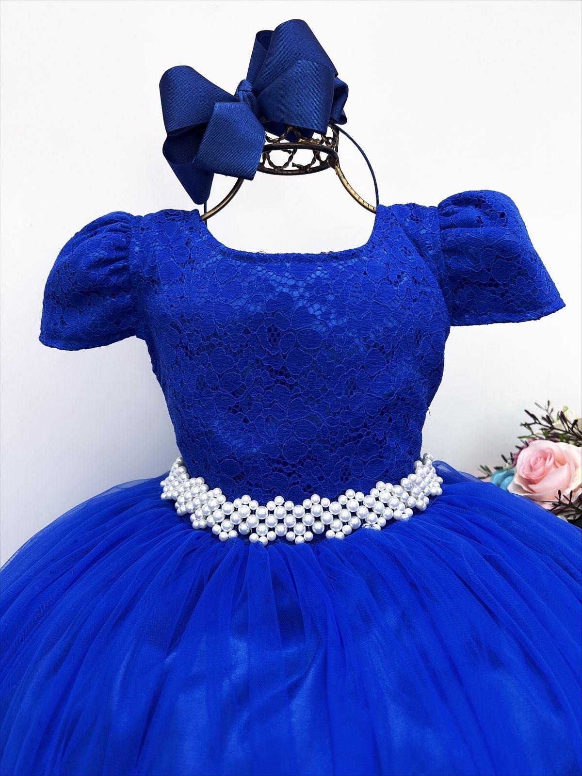 Vestido Infantil Realeza Azul Royal Renda Pérolas Festa Luxo - Rosa  Charmosa Atacado