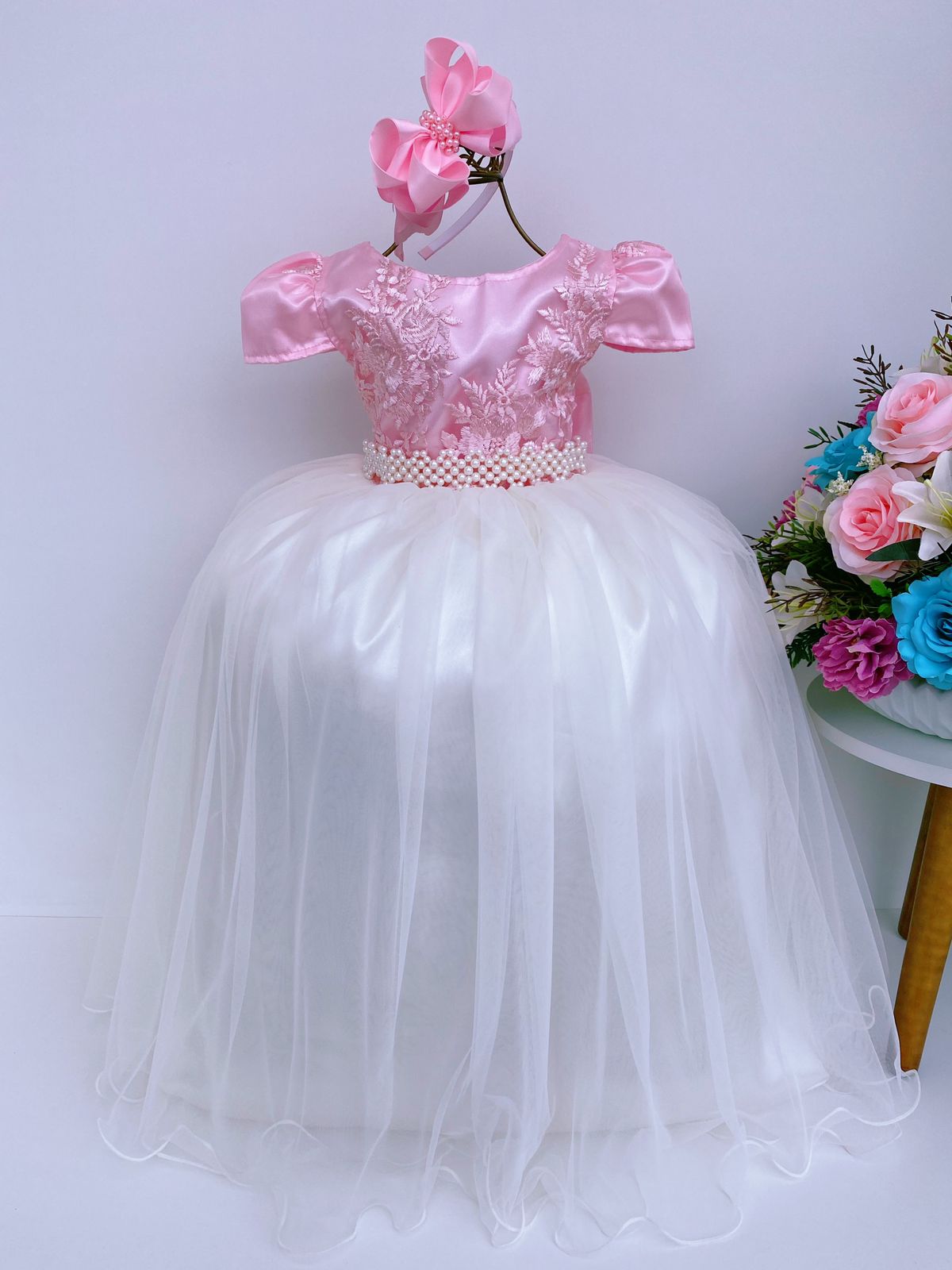 Vestido Infantil Rosa e Saia OFF Damas de Honra Casamento
