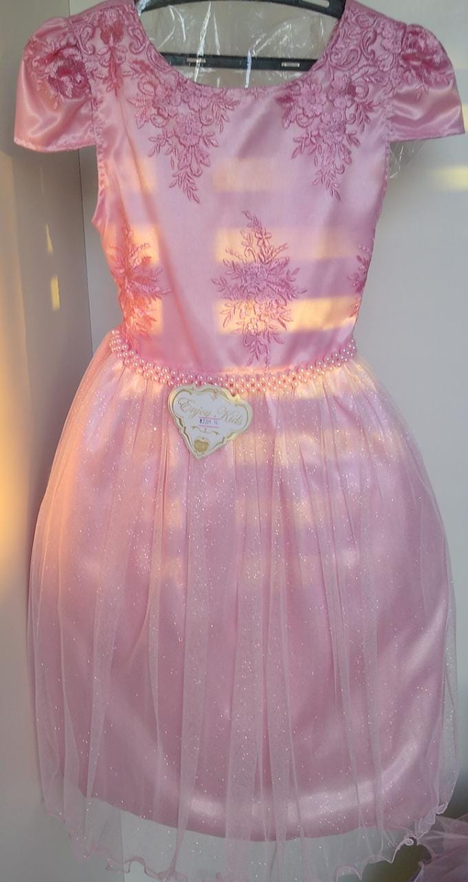 Vestido Infantil Rosa Longo Damas Renda Luxo