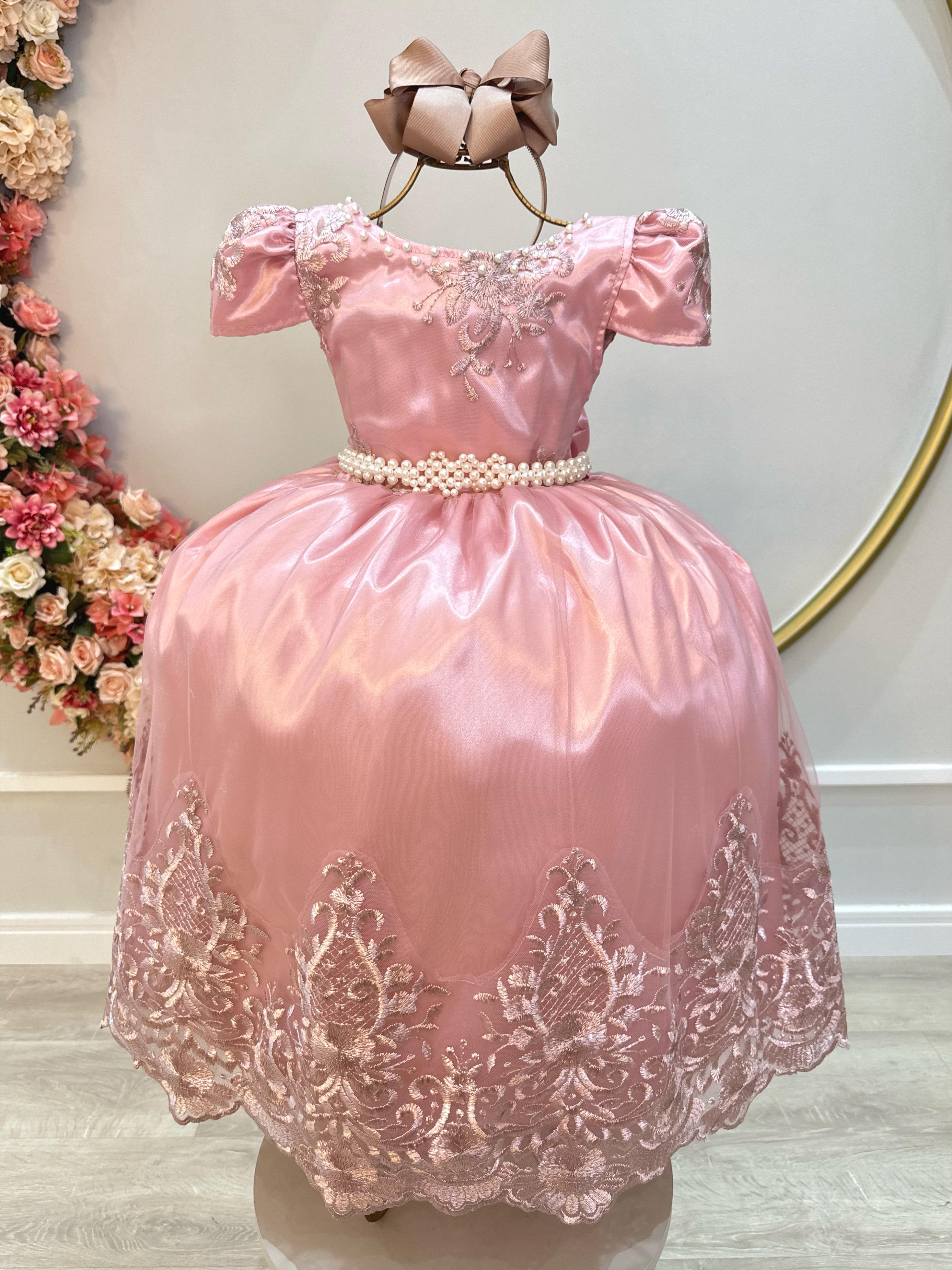 Vestido Infantil Rose C/ Renda Realeza Casamento Festas