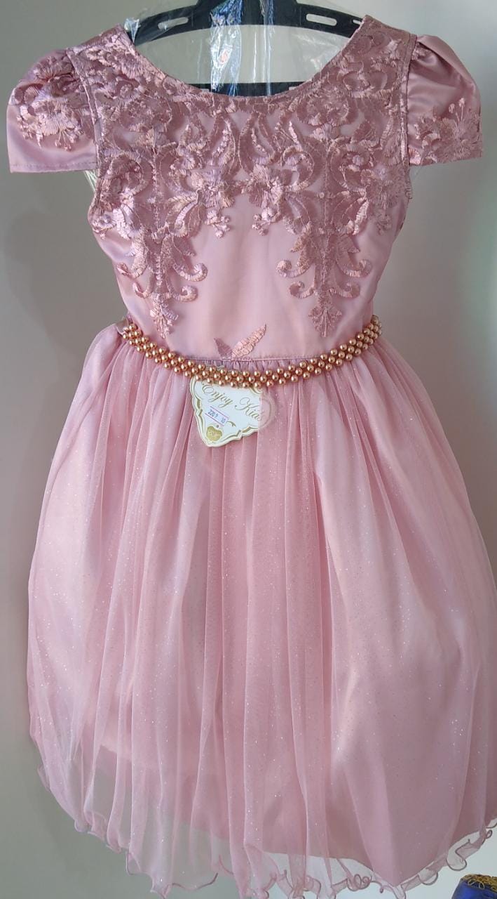 Vestido Infantil Rosê Longo Damas Renda Luxo
