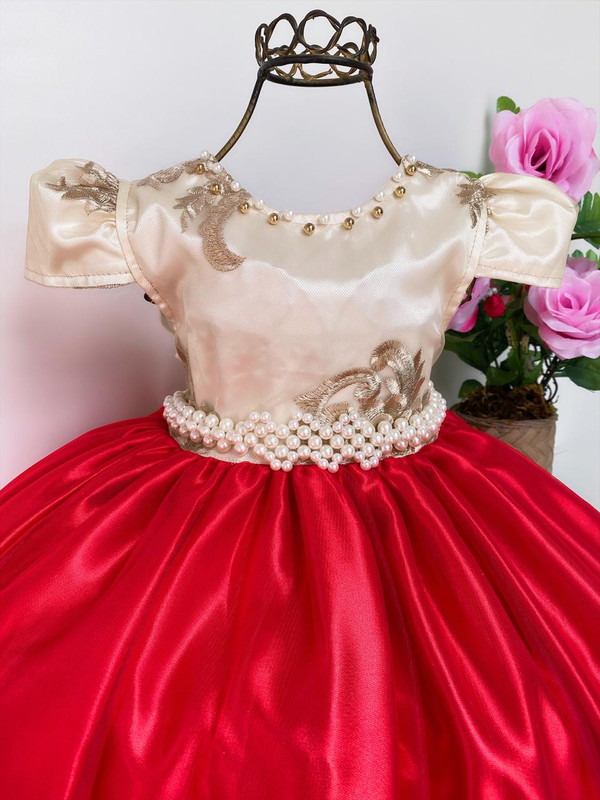 Vestido Infantil Moana Baby Luxo Princesas Renda e Pérolas - Rosa Charmosa  Atacado