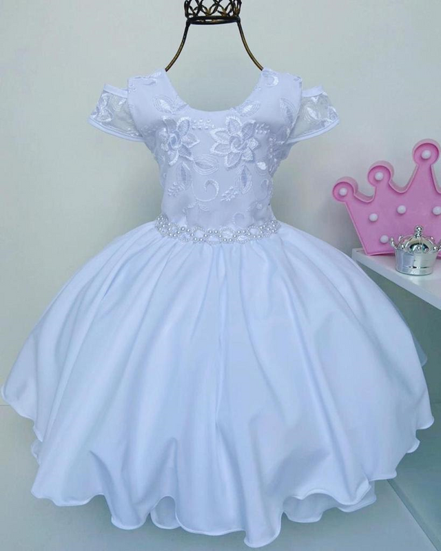 Vestido Infantil Branco Batizado Damas Casamento Festa Luxo