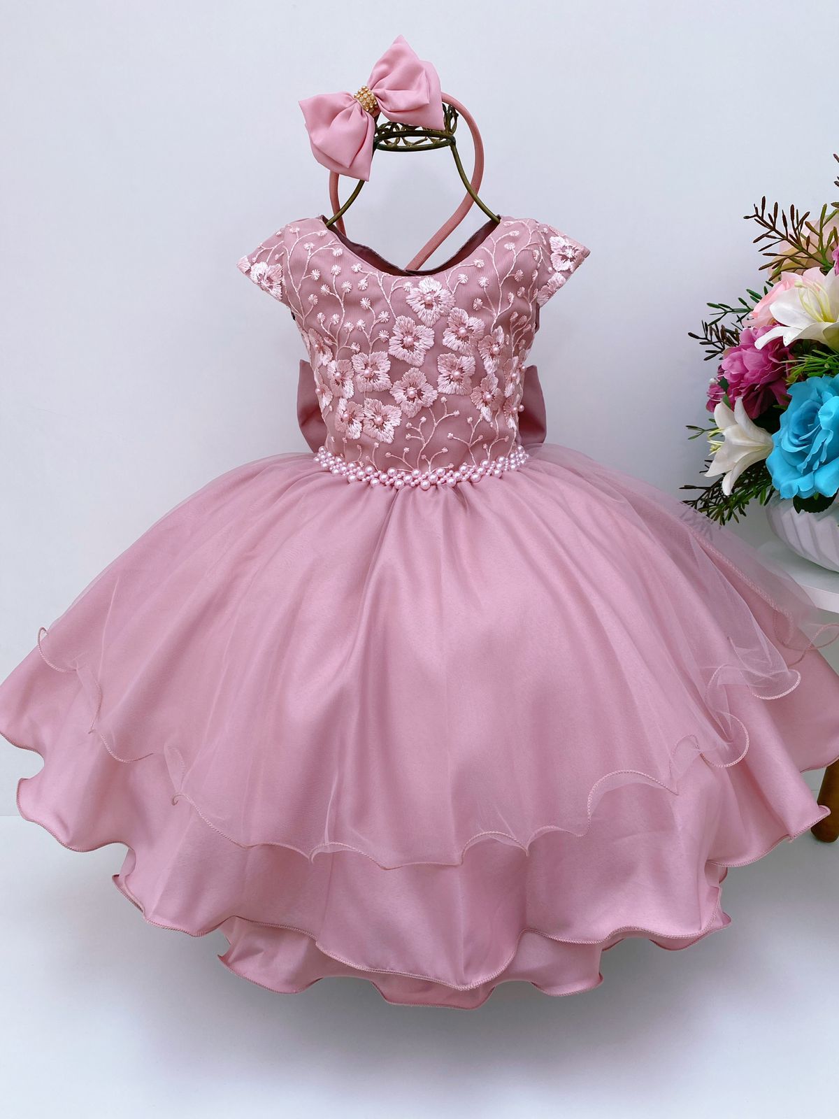 Vestido Infantil Branco Bebê Princesa Luxo Festa Pérolas - Rosa Charmosa  Atacado