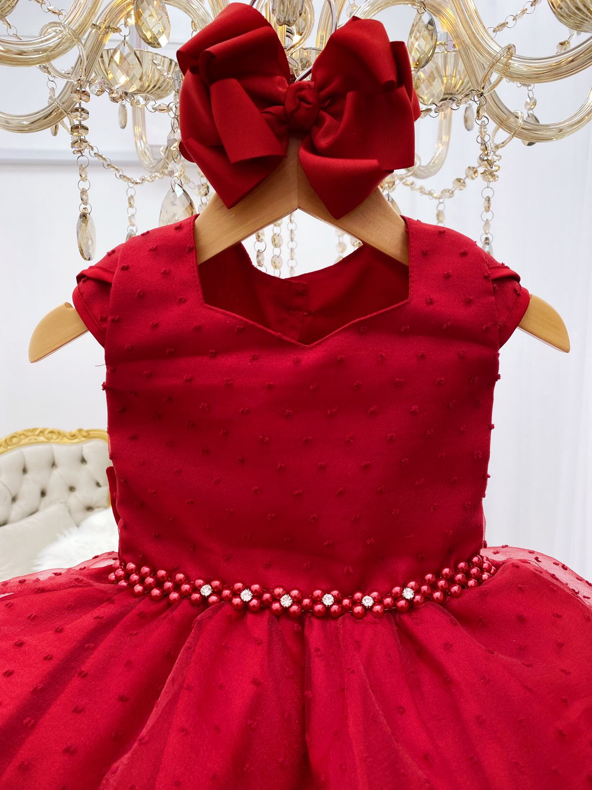 VESTIDO FESTA PRINCESA LUXO VERMELHO TULE COM PÉROLAS SOB L49ESQMD8