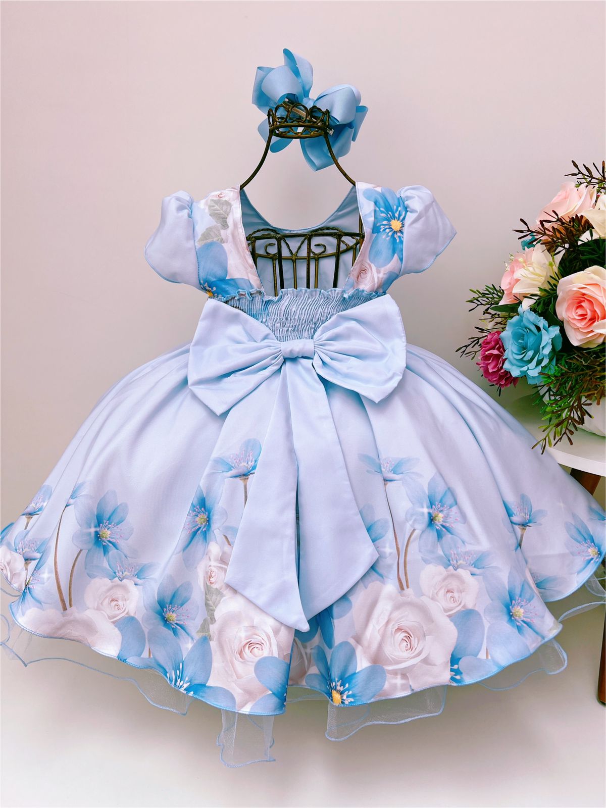 Vestido Princesa Cinderela Azul C/ Peito Strass 4 ao 12 - Petecolá kids