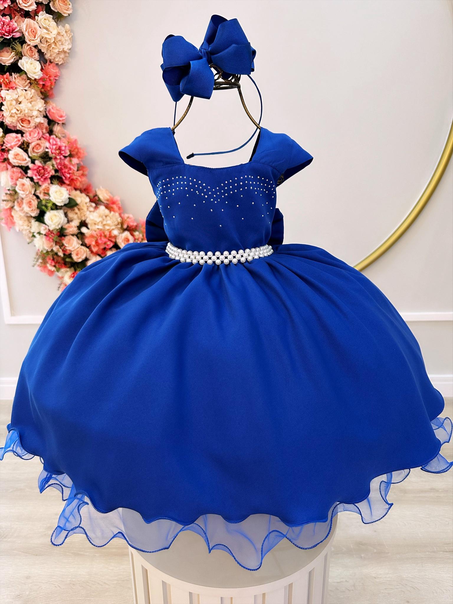 Vestido Infantil Azul Royal Busto C/ Strass Damas Formaturas