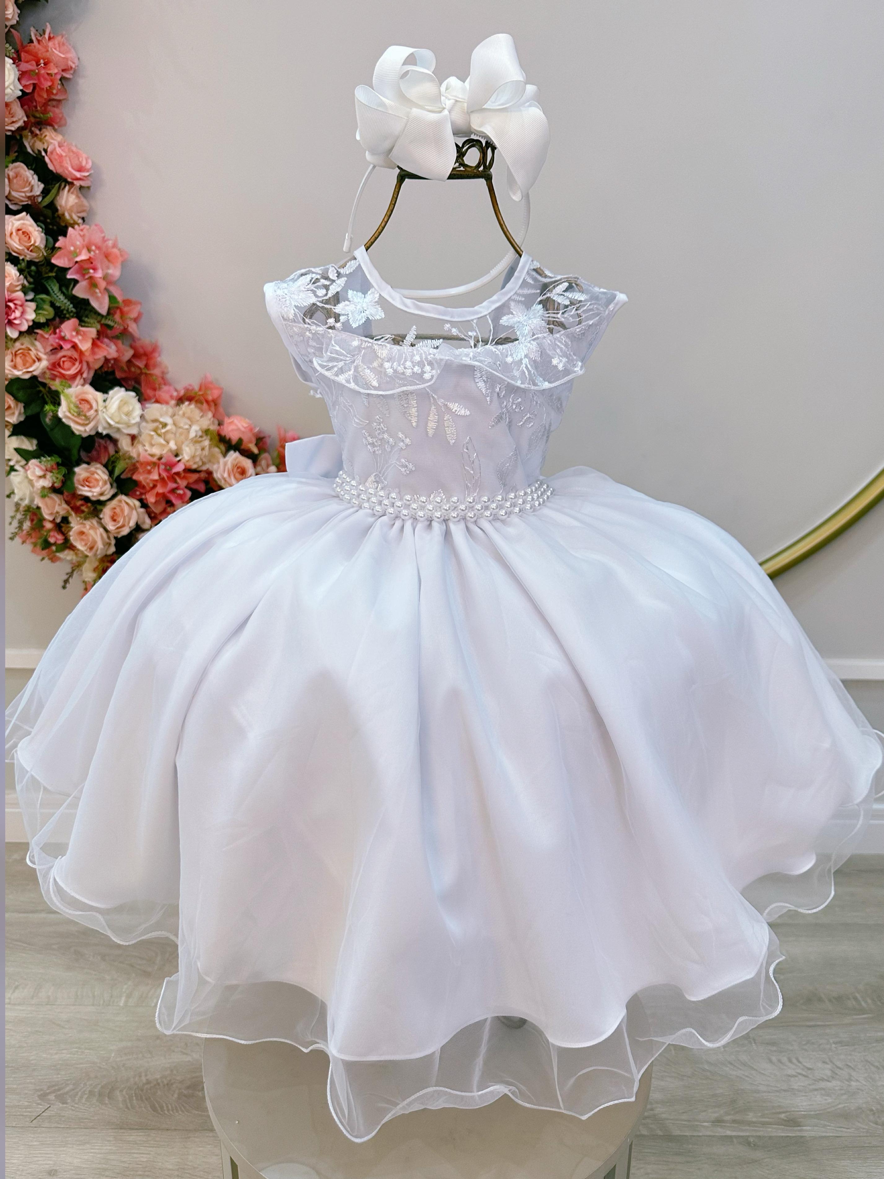 Vestido Infantil Branco C/ Babados e Renda  Daminhas Festas