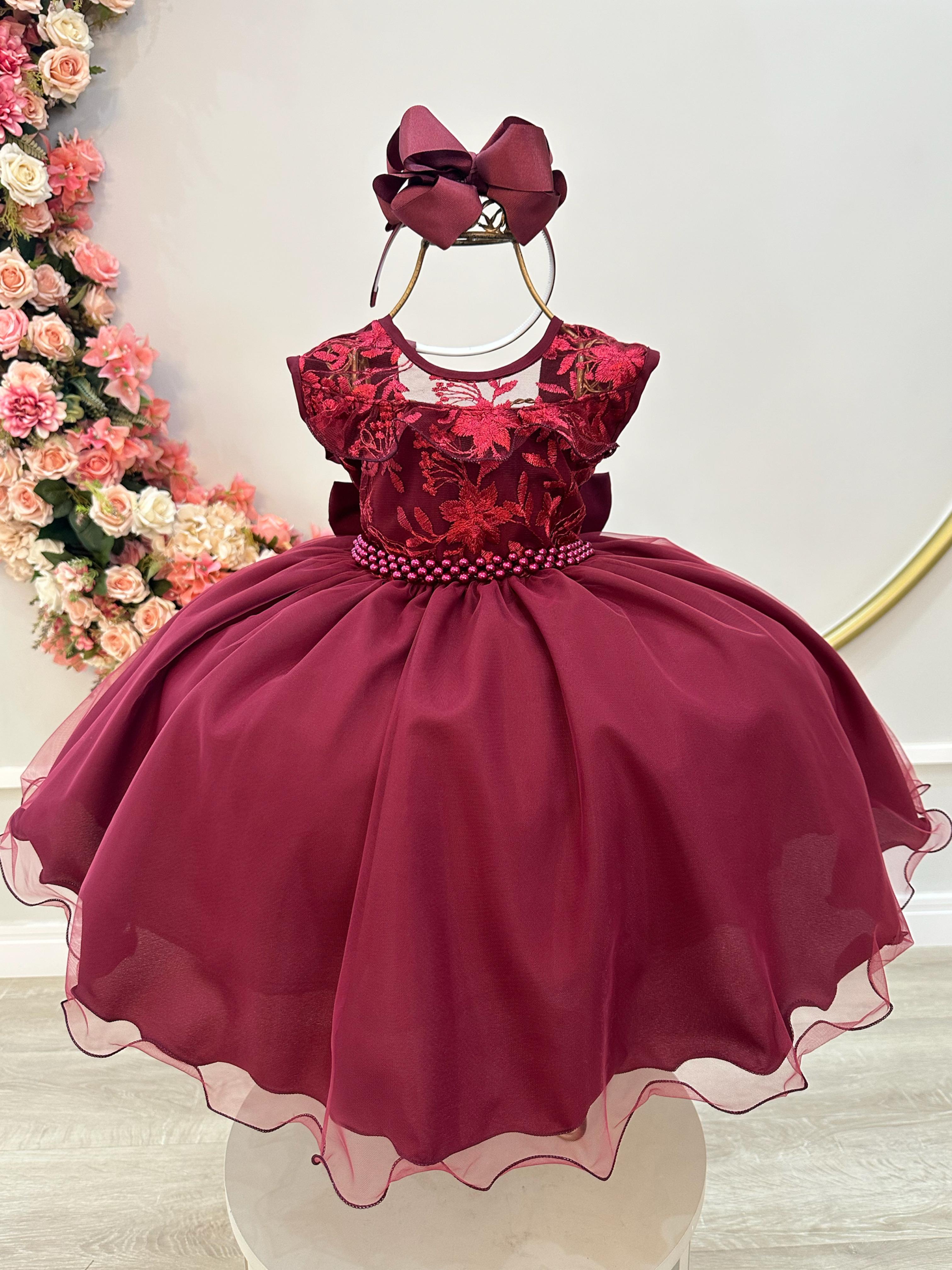 Vestido Infantil Marsala C/ Babados e Renda  Daminhas Festas