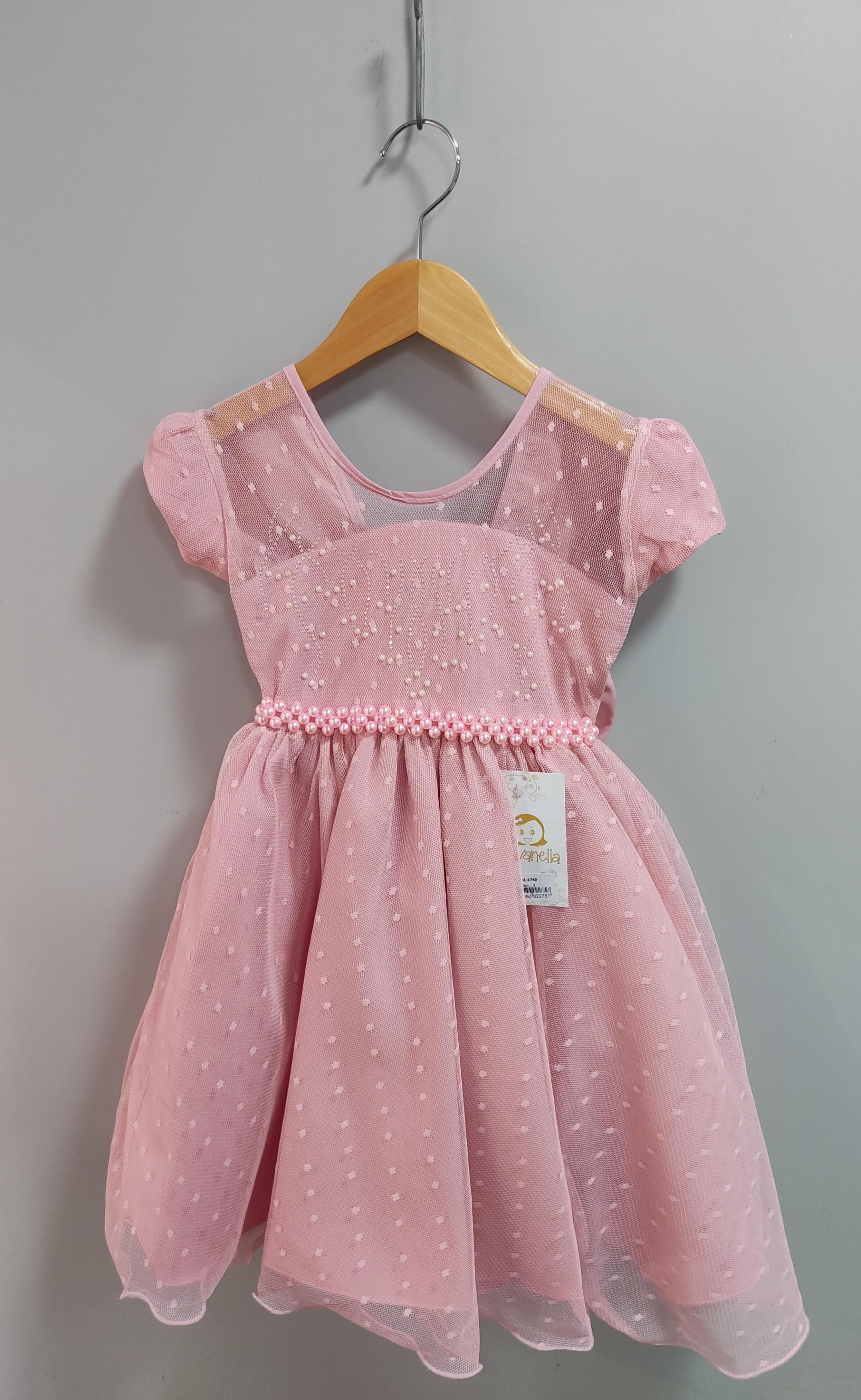 Vestido Infantil Rose C/ Tule Pipoquinha Luxo C/ Pérolas