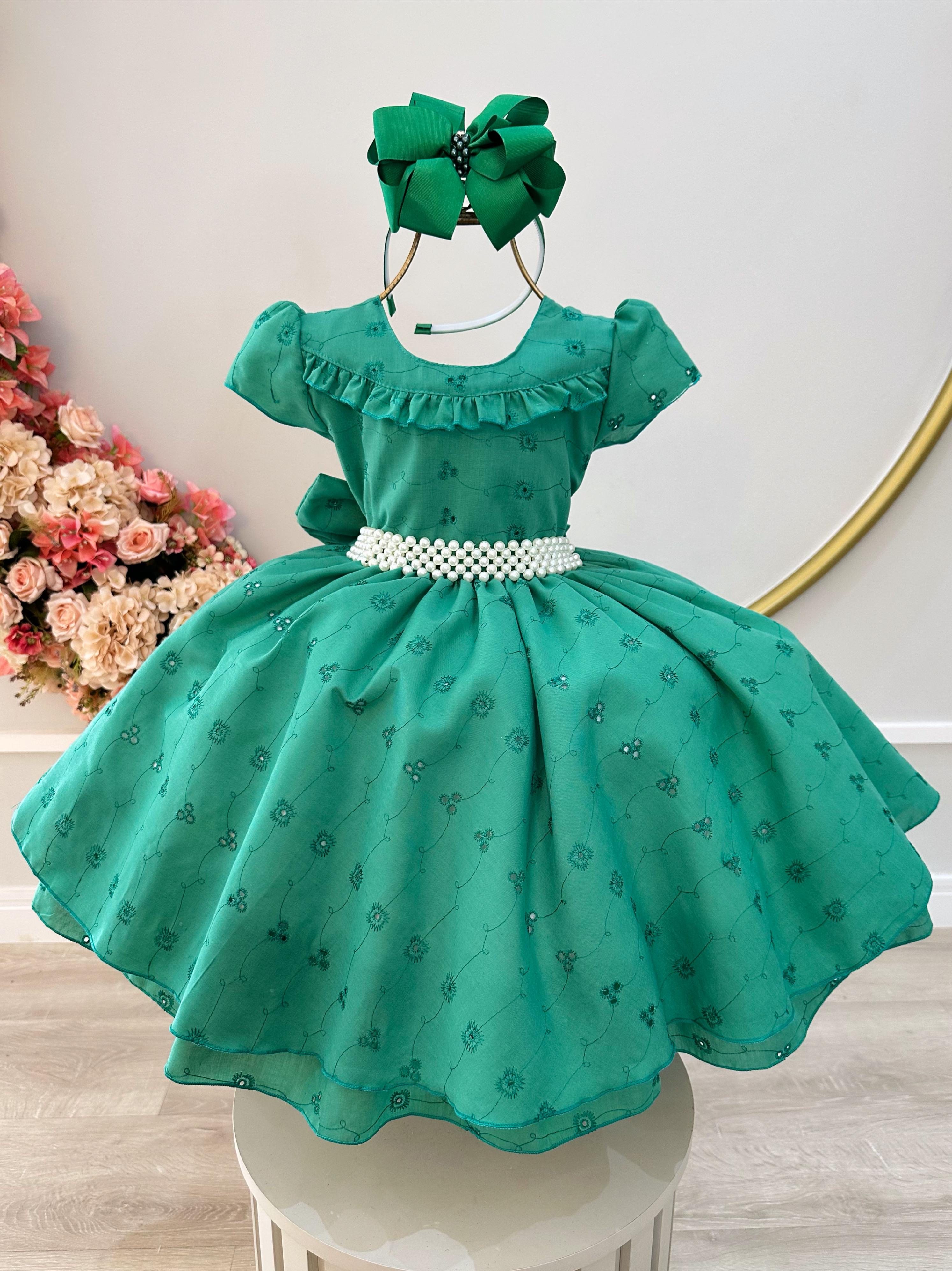 Vestido Infantil Verde Laise C/ Babados Luxo Daminhas Festas