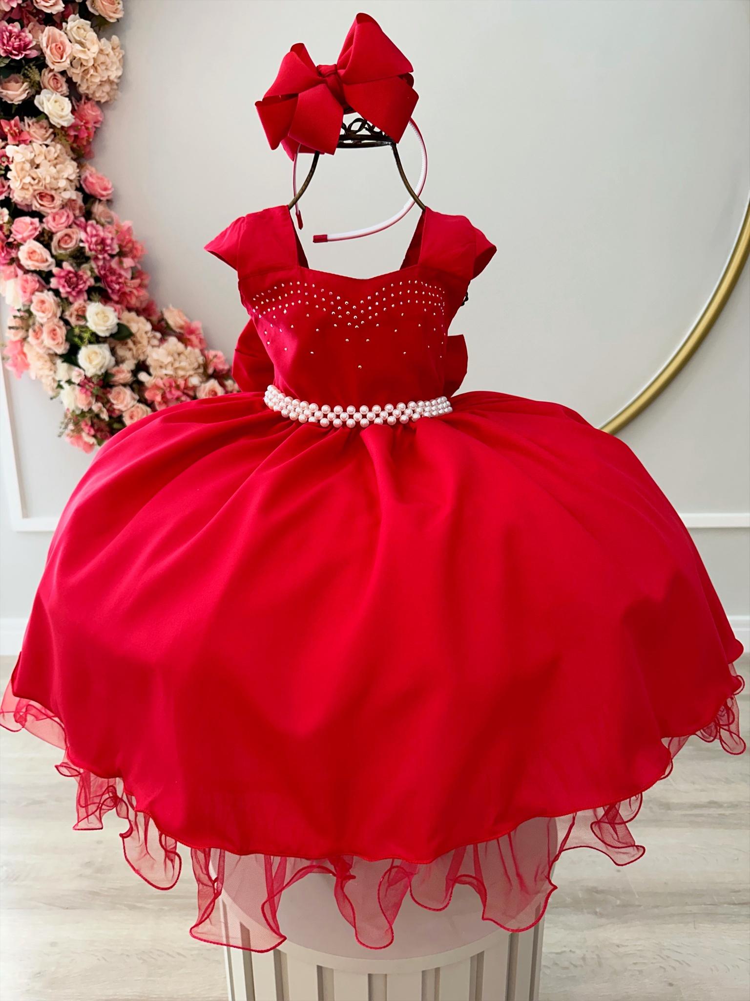 Vestido Infantil Vermelho Busto C/ Strass Damas Formaturas