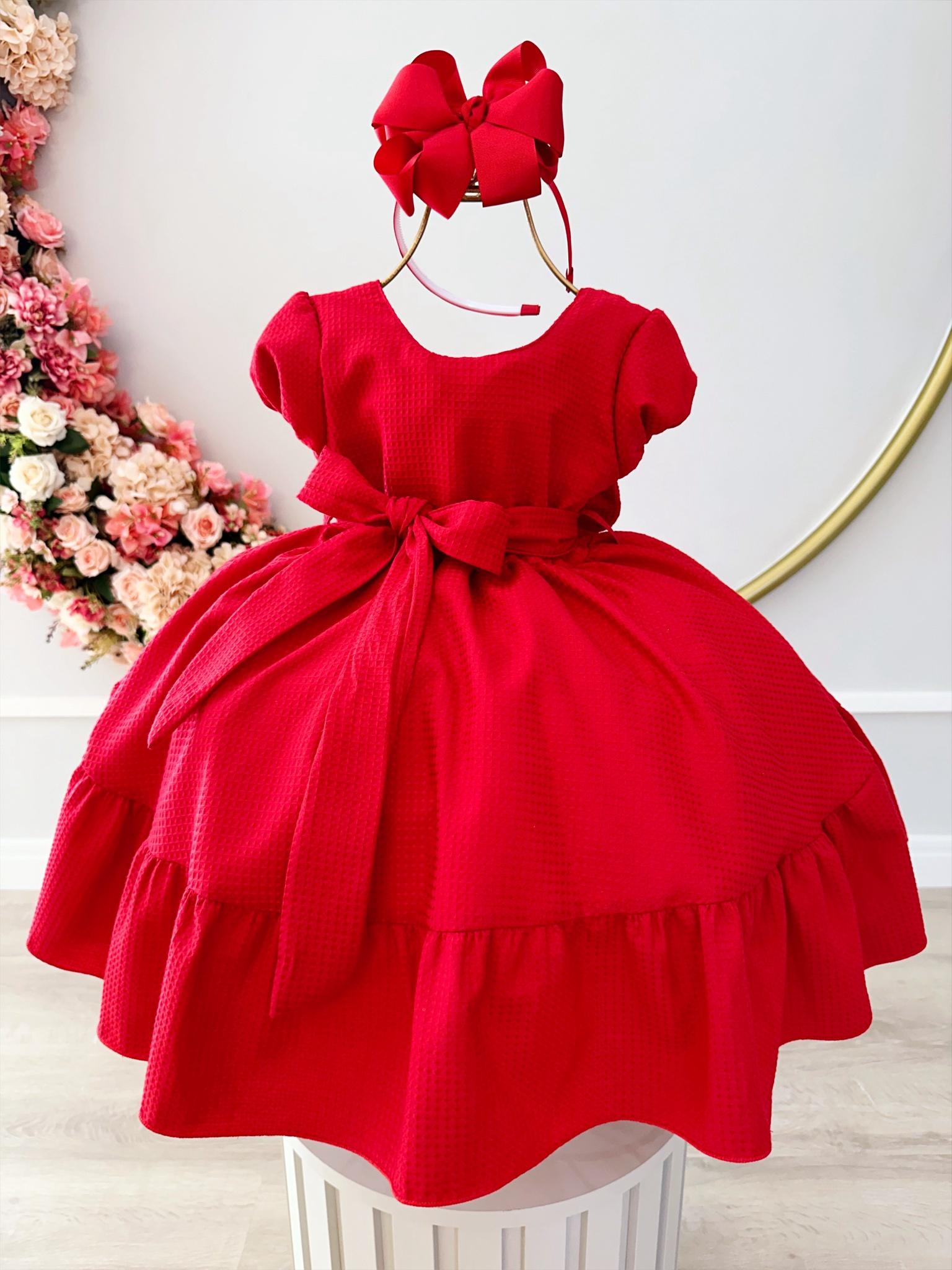 Vestido Infantil Vermelho Maquinetado Luxo Damas