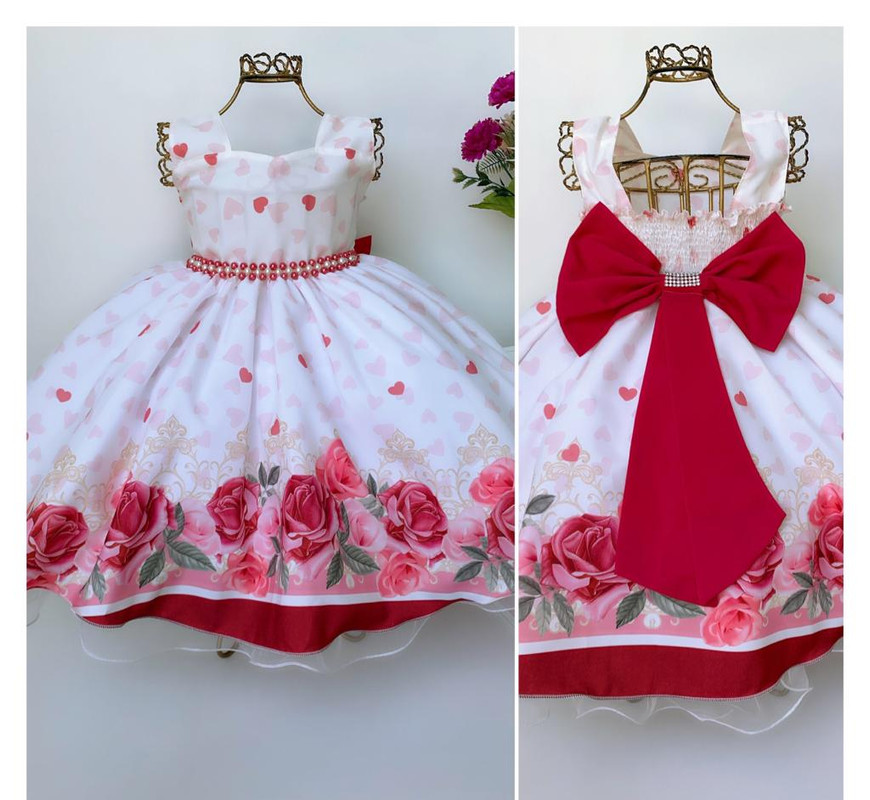 Vestido Infantil Floral Princesa Corações Luxo Festas