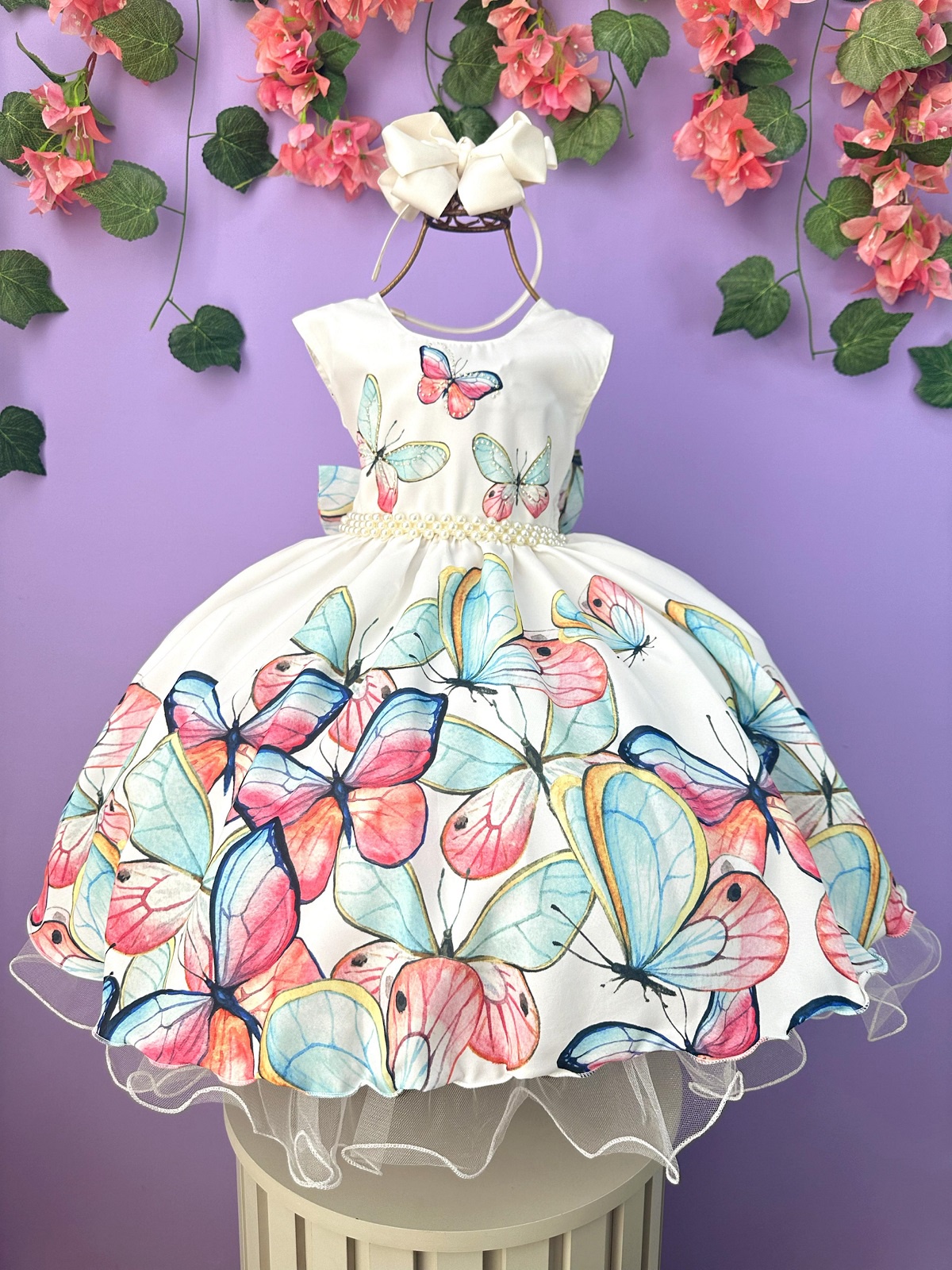 Vestido Infantil Jardim das Borboletas Off Festa Daminhas