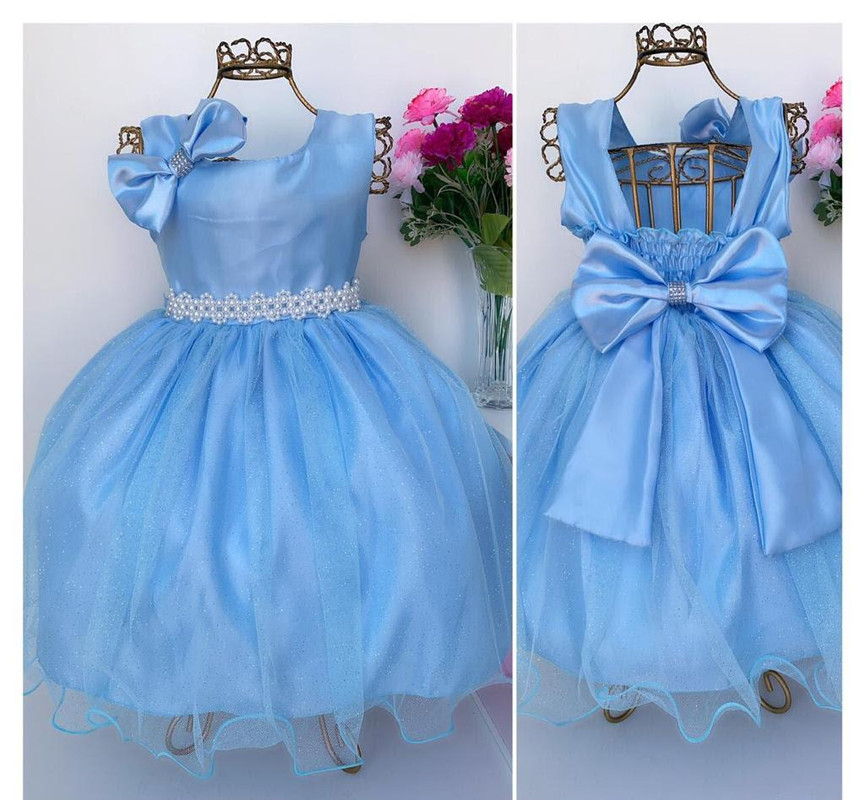 Vestido infantil vestido de princesa para meninas com laço e nó