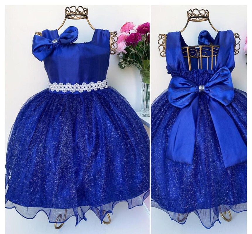 Vestido Princesa Azul Longo Luxo