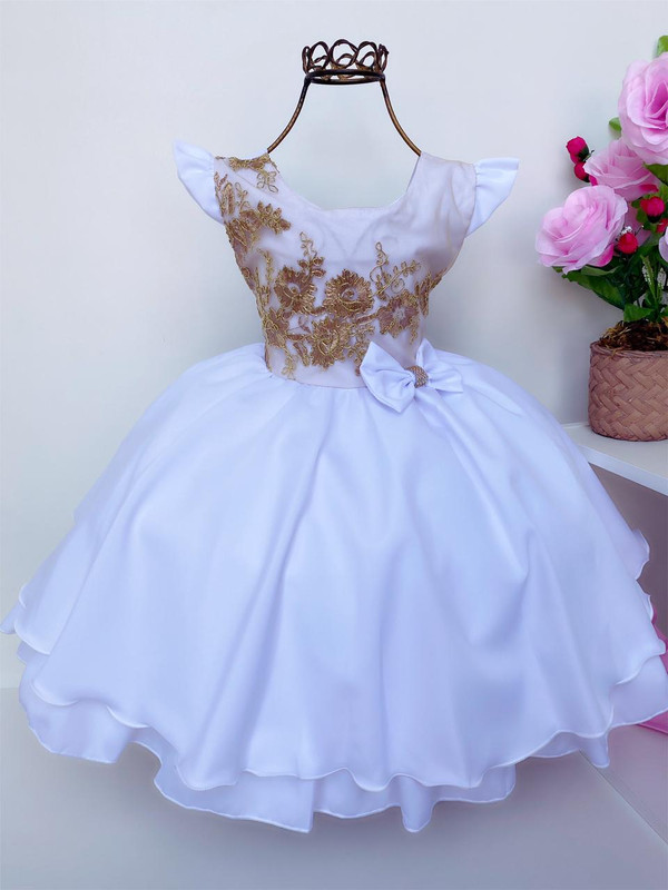 Vestido de Renda Bebê Princesa Babados Lacinhos no Ombro