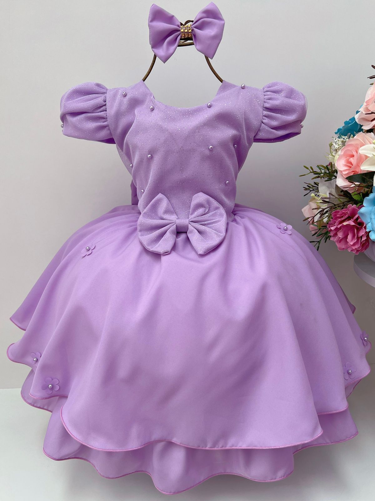 Vestido Infantil Princesa Laçinho Flores