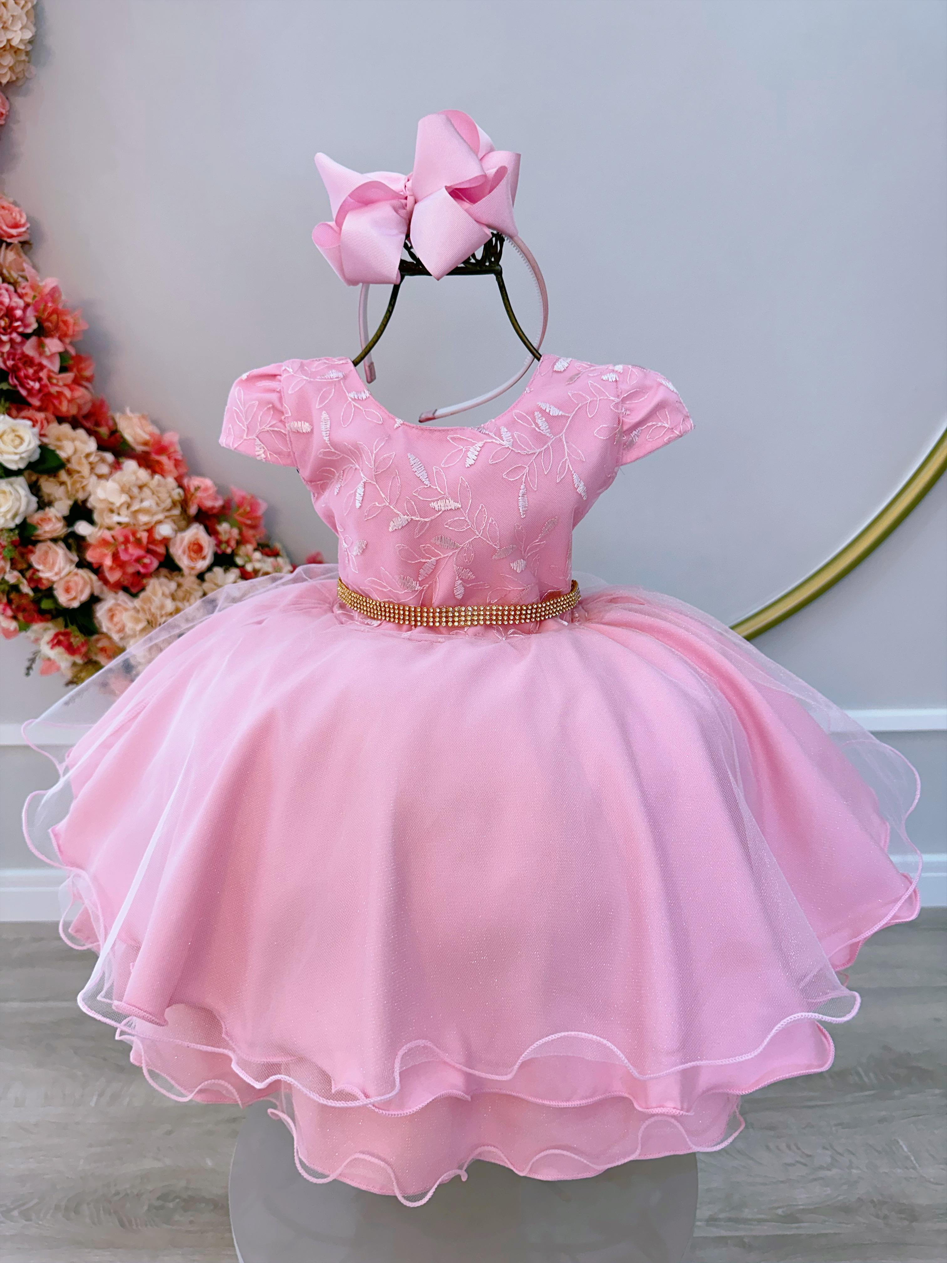 Vestido de renda infantil sales rosa