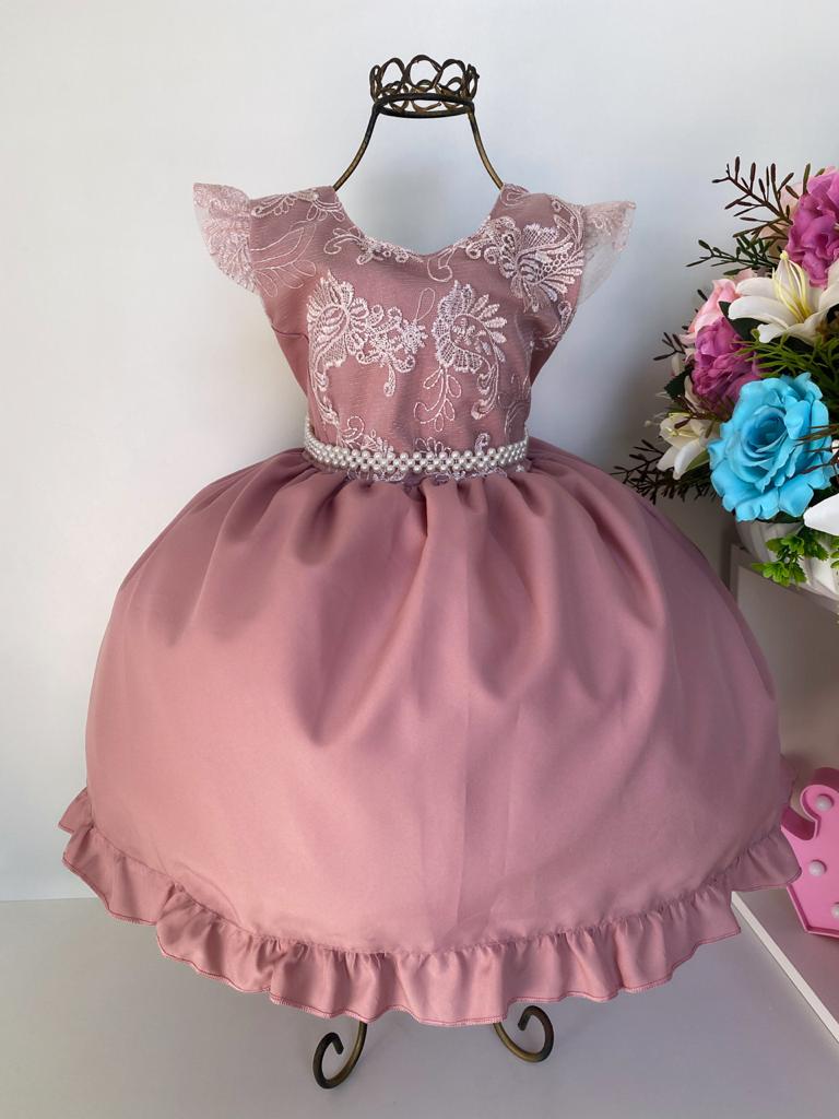 Vestido Infantil Branco Bebê Princesa Luxo Festa Pérolas - Rosa Charmosa  Atacado