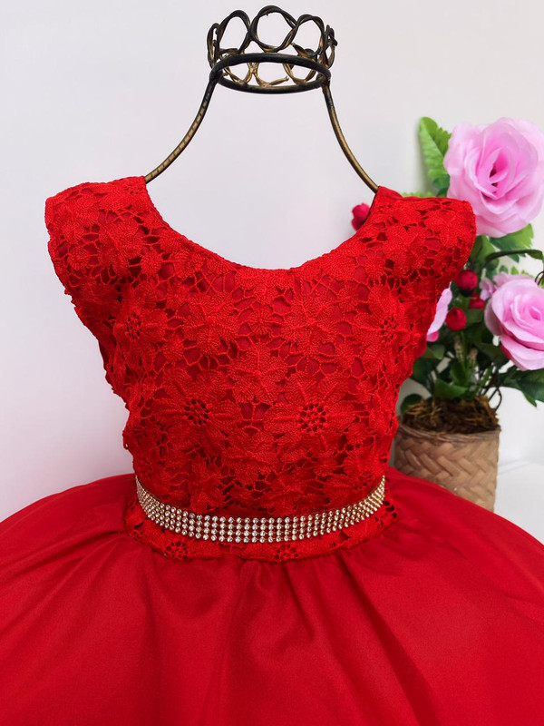 Vestido Princesa Infantil Vermelho Com Dourado