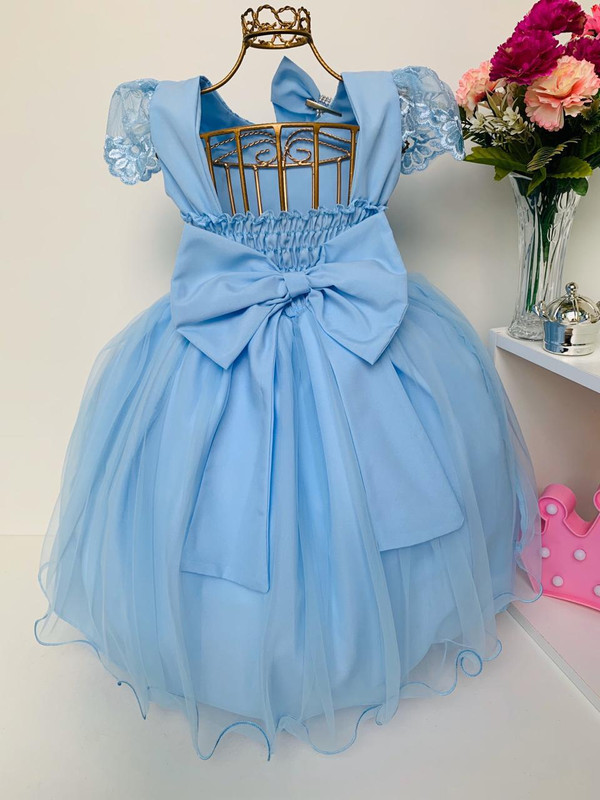 Vestido Infantil Cinderela Azul Cinto Pérolas Luxo Princesas - Rosa  Charmosa Atacado