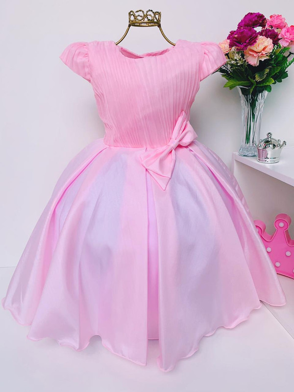 Vestido Infantil Rosa com Laço Luxo Princesa Festas