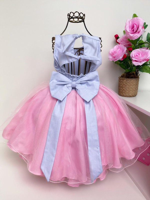 Vestido Infantil Azul Bebê Princesa Festa Luxo Aniversário - Rosa Charmosa  Atacado