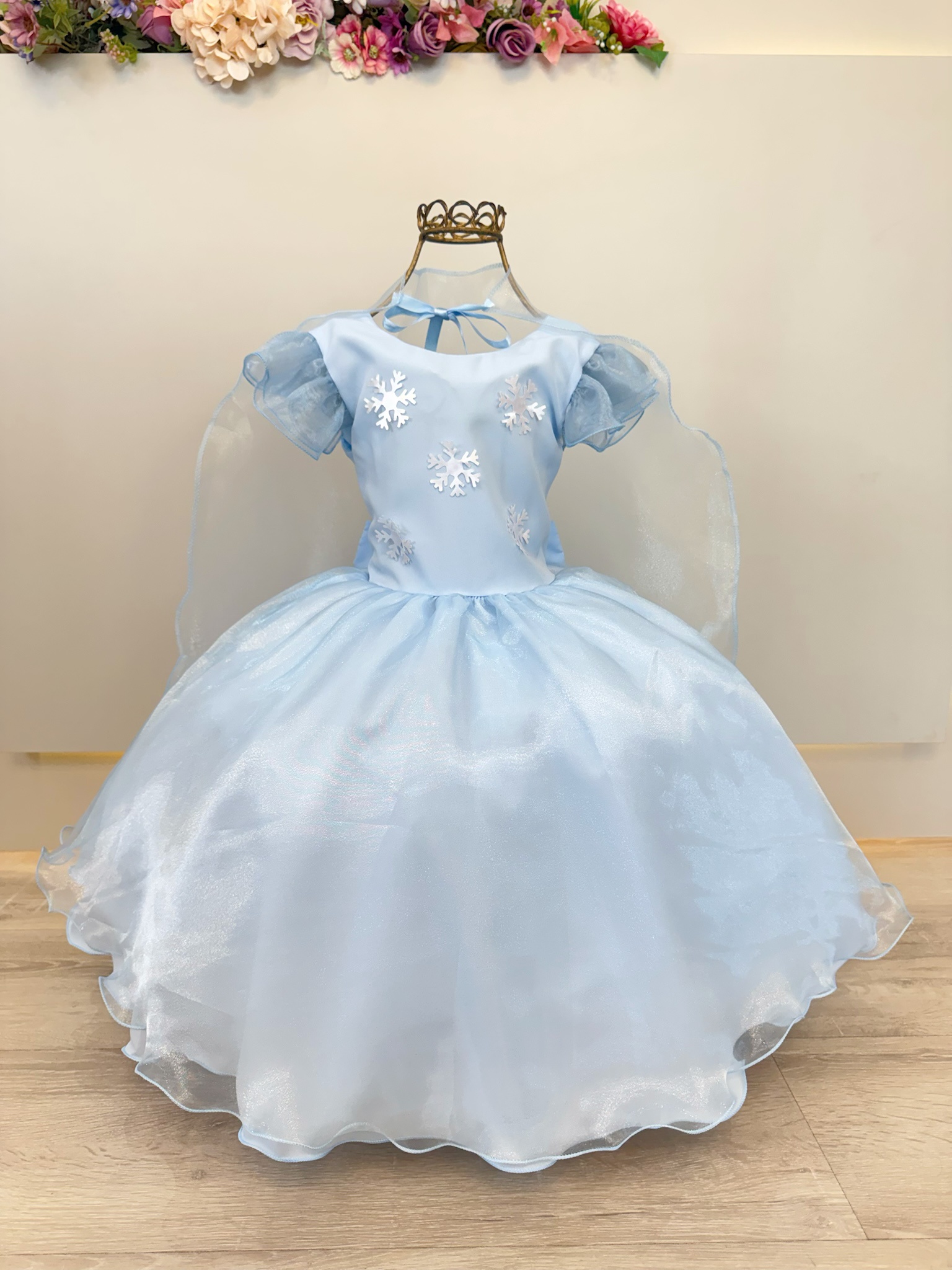 Vestido Infantil Azul Frozen Anna Elza Festas Luxo