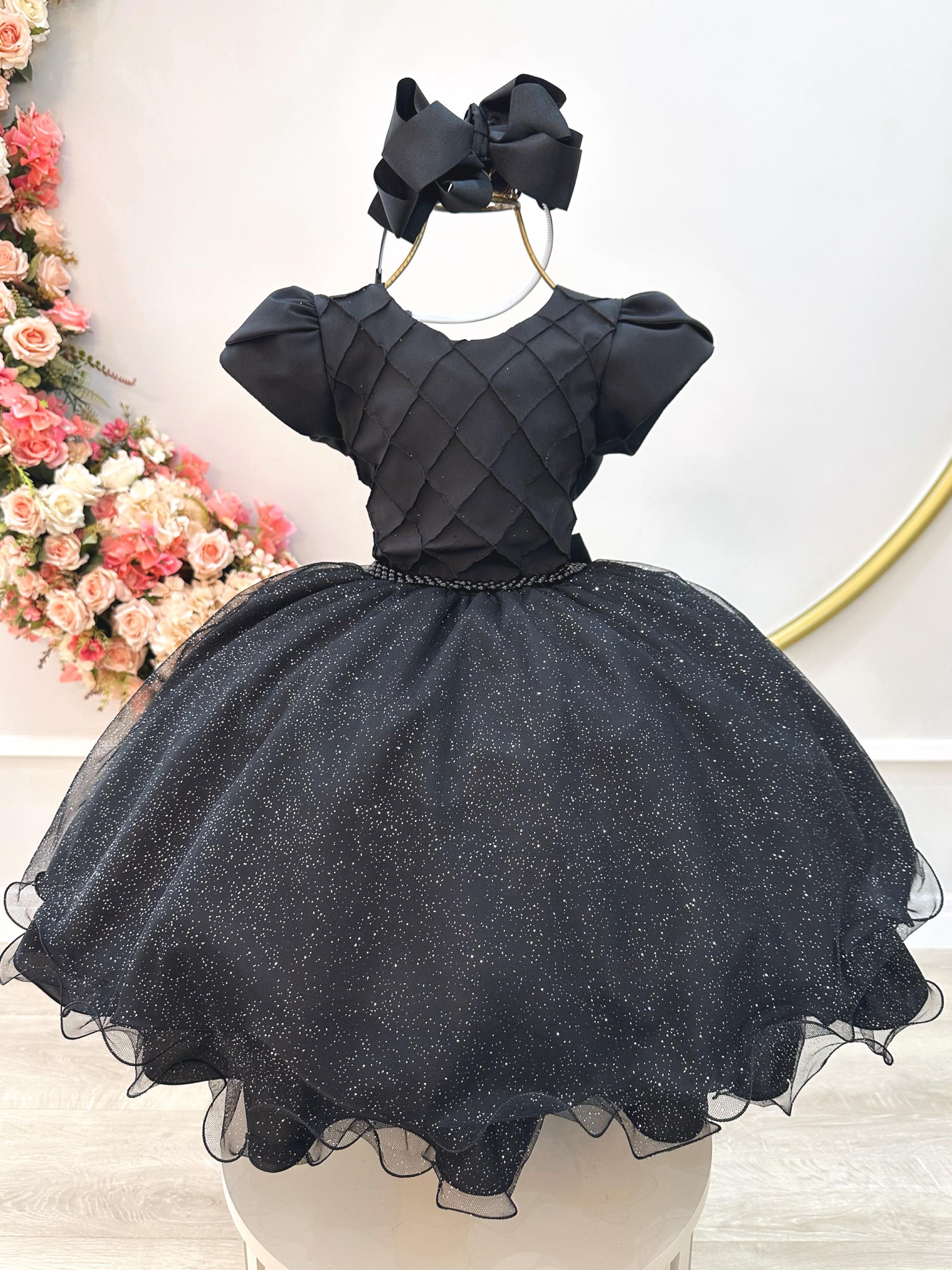 Vestido Infantil Preto C/ Busto Nervura Festas Daminhas