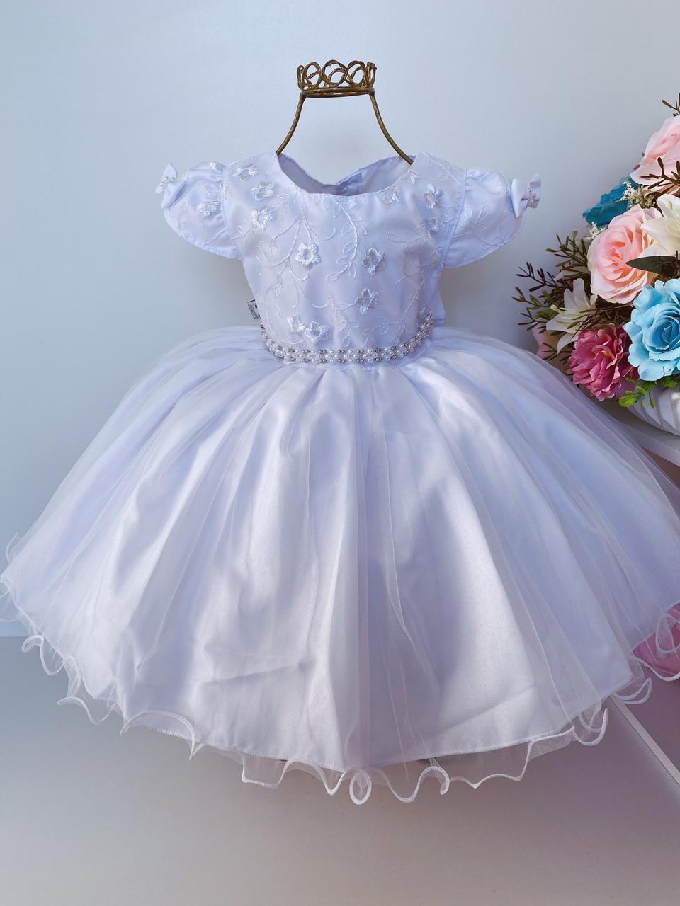 Vestido Infantil Branco Renda e Voal Luxo Festas