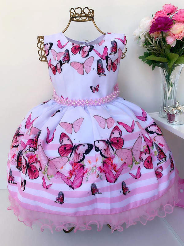 Vestido Infantil Jardim das Borboletas Luxo Princesa Festas