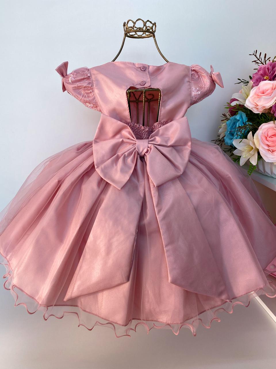 Vestido Infantil Nude Bebê Luxo Festa Aniversário Princesa - Rosa Charmosa  Atacado