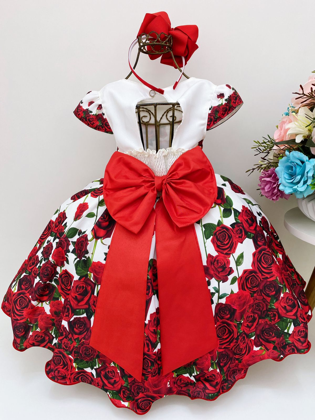 Vestido de Festa Infantil Princesa Realeza Vermelho Luxo - mariê