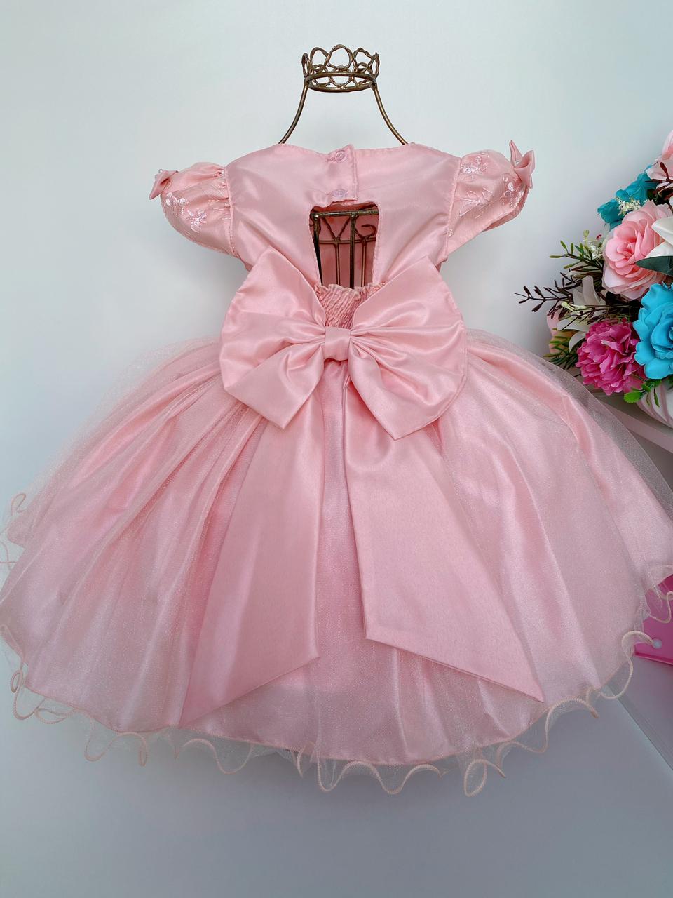 Vestido Infantil Moana Baby Pêssego Luxo Festa - Rosa Charmosa Atacado