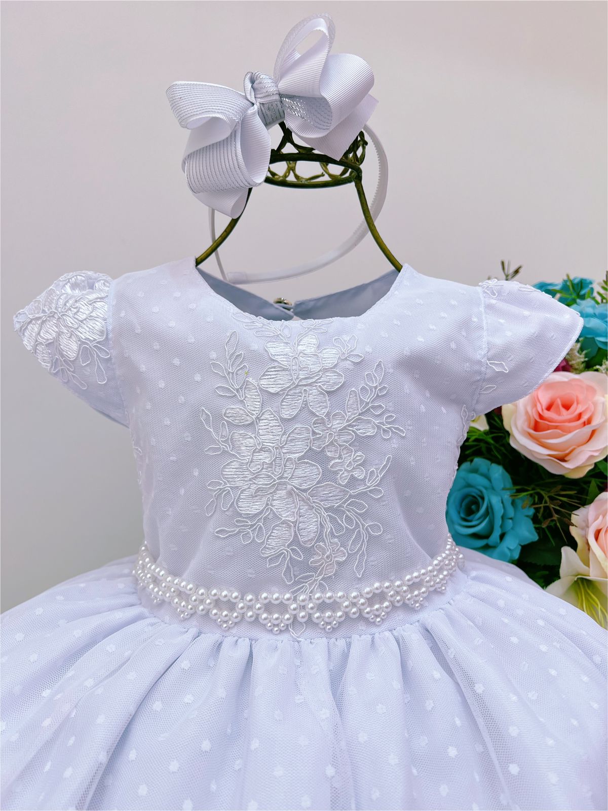 Vestido Infantil Branco Bebê Princesa Luxo Festa Pérolas - Rosa Charmosa  Atacado