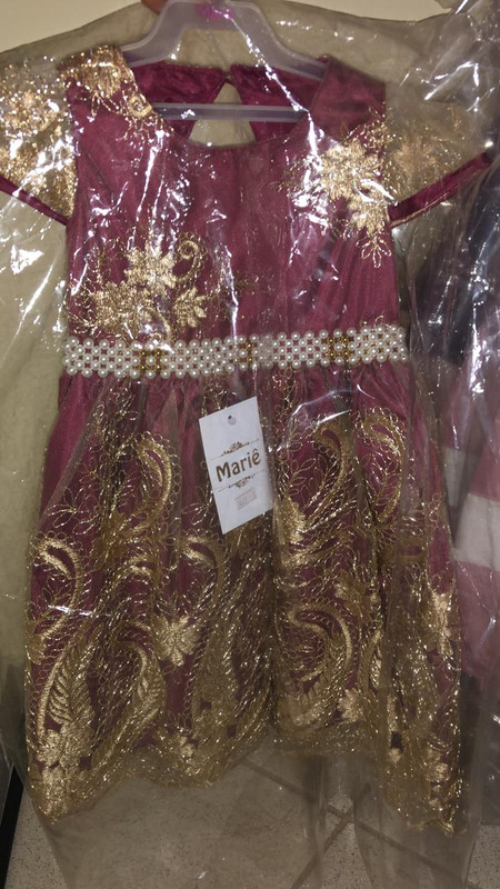 Vestido Infantil Realeza Marsala Renda Dourada Luxo Princesa
