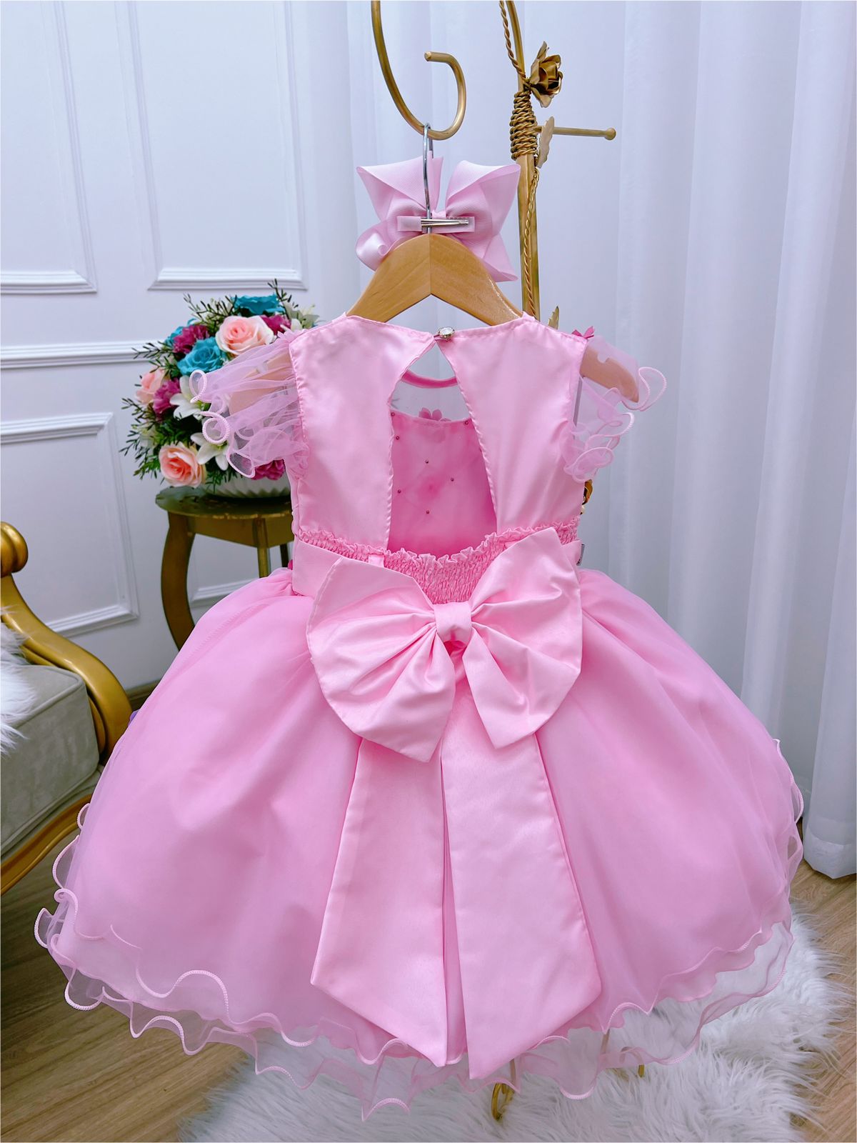 Vestido Infantil Gatinha Marie Luxo Orelhas Acompanha Tiara - Rosa Charmosa  Atacado