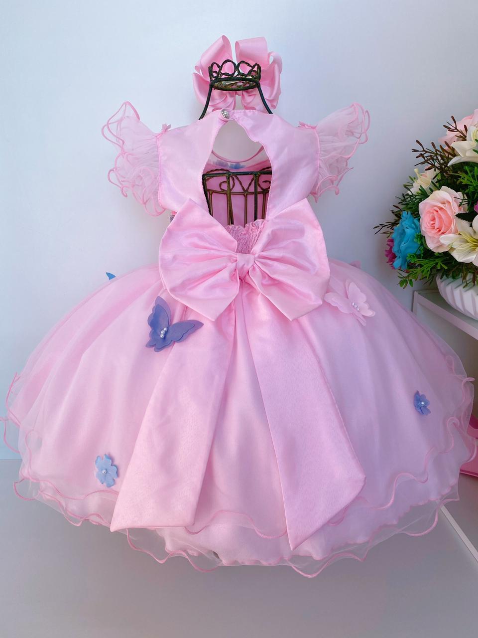 Vestido Infantil Gatinha Marie Luxo Orelhas Acompanha Tiara - Rosa Charmosa  Atacado