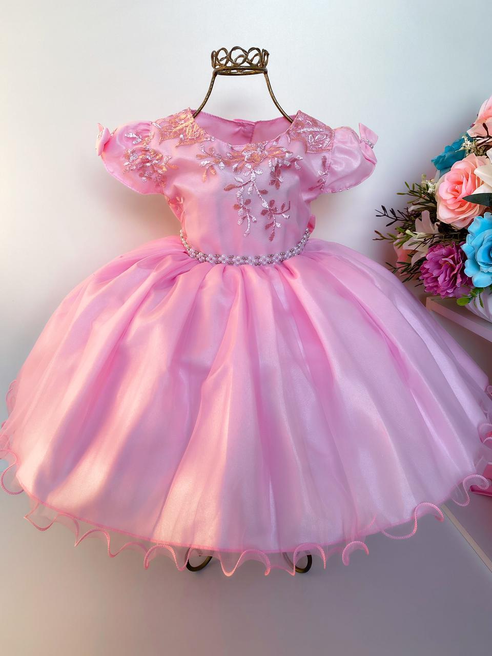 Vestido Infantil Princesa Sofia Luxo Festa Aniversário - Rosa Charmosa  Atacado