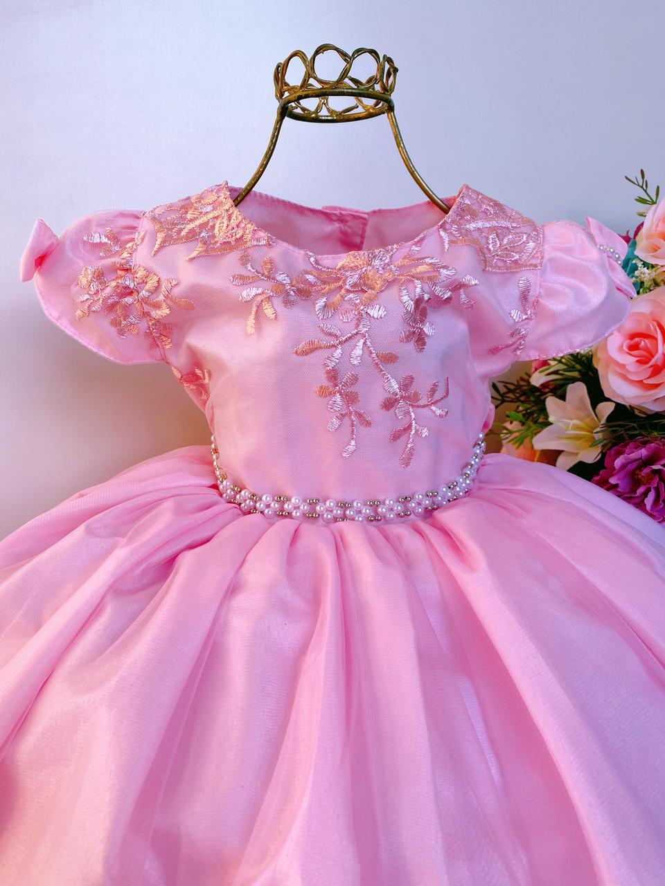 Vestido Infantil Gatinha Marie Luxo Orelhas Acompanha Tiara - Rosa Charmosa  Atacado