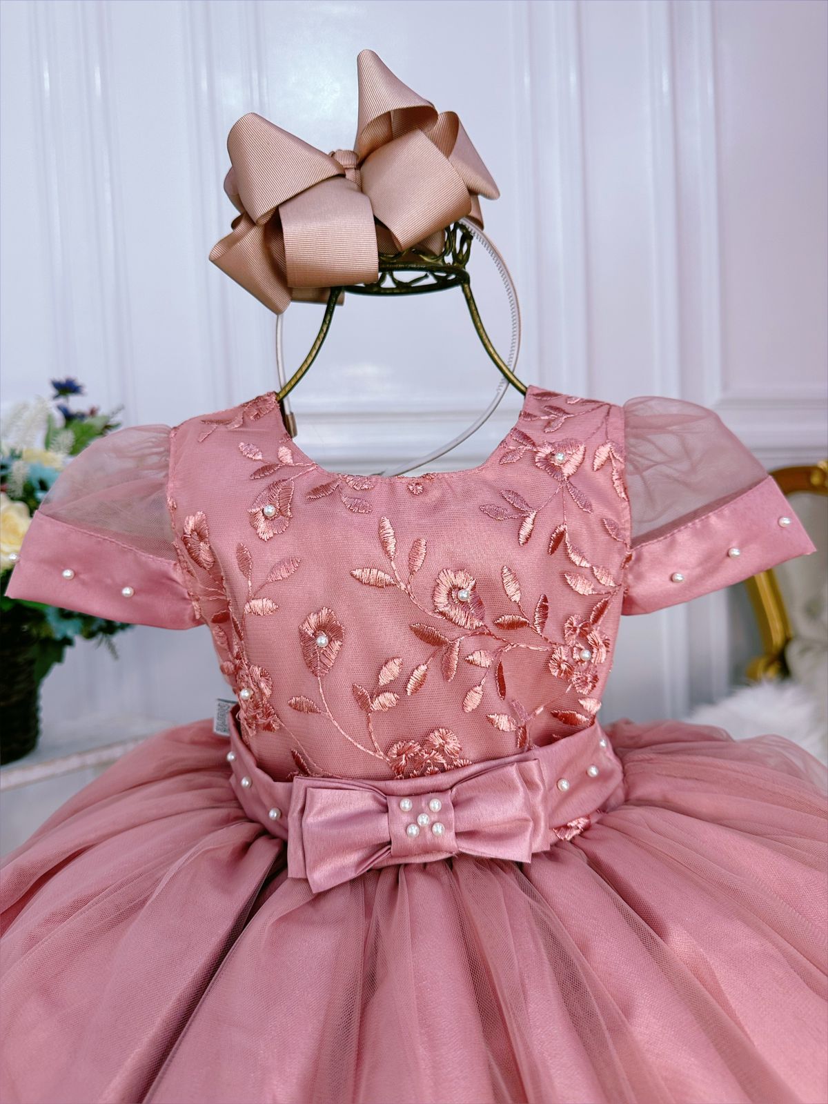 Vestido Infantil Gatinha Marie Luxo Orelhas Acompanha Tiara - Rosa Charmosa  Atacado