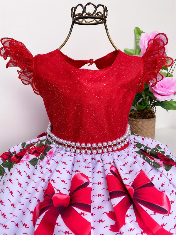 Vestido Infantil Luxo Floral Vermelho Festa Florista - Rosa Charmosa Atacado