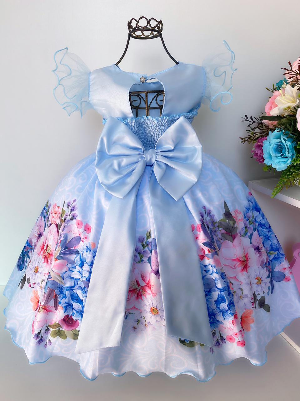 Vestido Infantil Azul Bebê Princesas Cinto Pérolas Luxo - Rosa Charmosa  Atacado