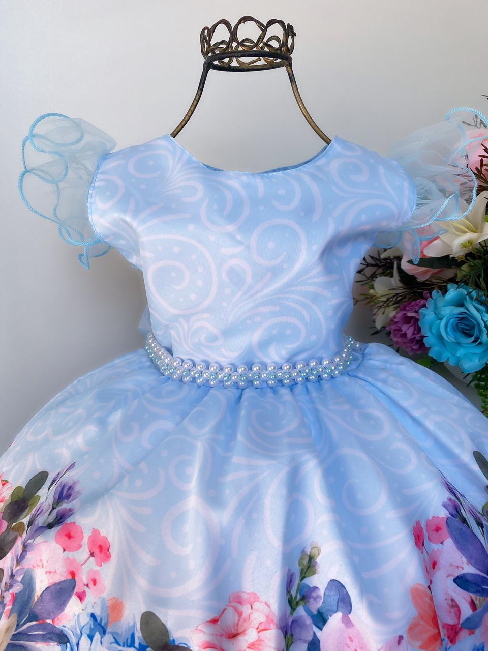 Vestido Infantil Azul Bebê Princesas Cinto Pérolas Luxo - Rosa Charmosa  Atacado