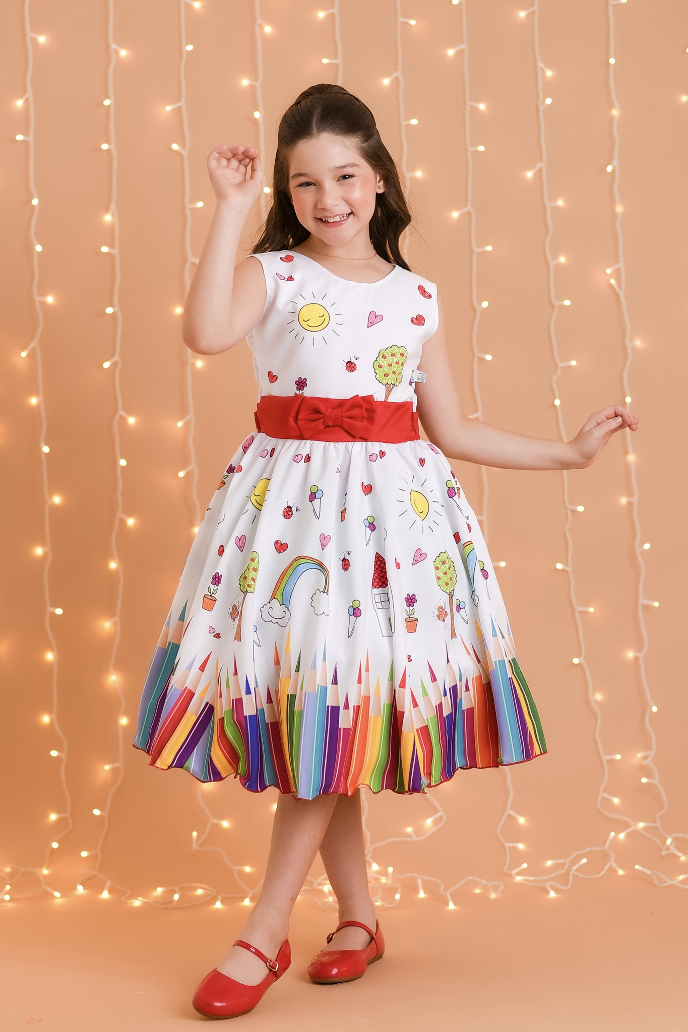 Vestido Infantil Branco Aquarela Luxo Festas