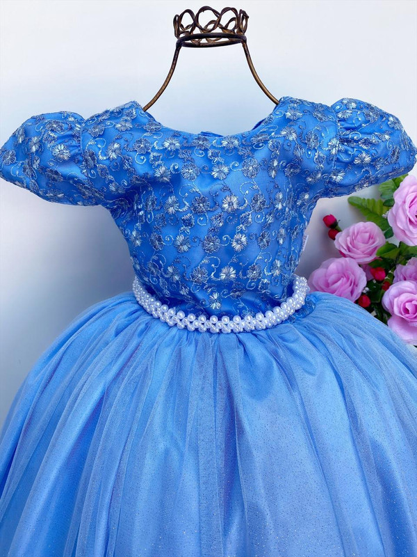 Vestido Infantil Damas Honra Azul Claro Casamentos Pérolas - Rosa Charmosa  Atacado