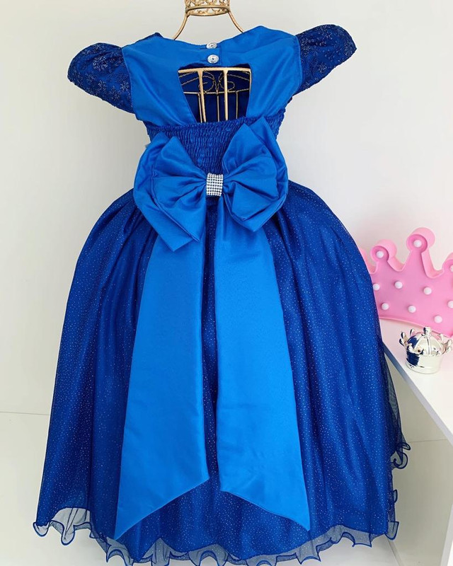 Vestido Infantil Azul Damas de Honra Renda Pérolas - Fabuloso Ateliê